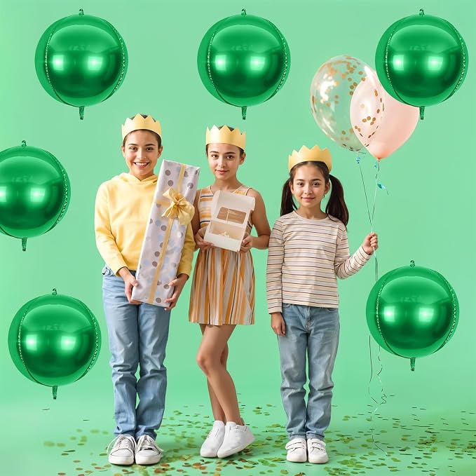 6Pcs Green Round Foil Balloons, Giant 4D Round Ball Balloons, 22 Inch Metallic - Image 6
