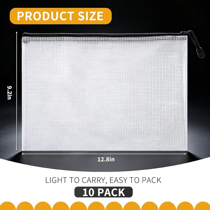 10 Pack Mesh Zipper Balloon Storage Bags, A4 Size Reusable Waterproof Plastic - Image 6
