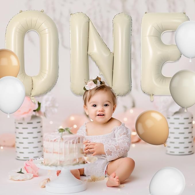 Biapian 40 Inch One Letter Balloons, Big Cream ONE Foil Balloons - Image 9