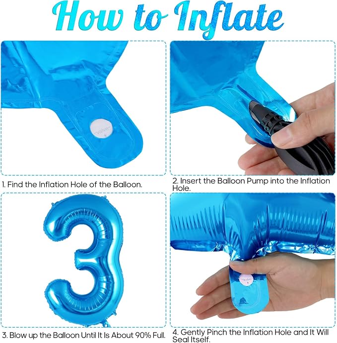 Blue Number 3 Balloon 40 Inch, Big Large Foil Helium Number Balloons, Jumbo - Image 7