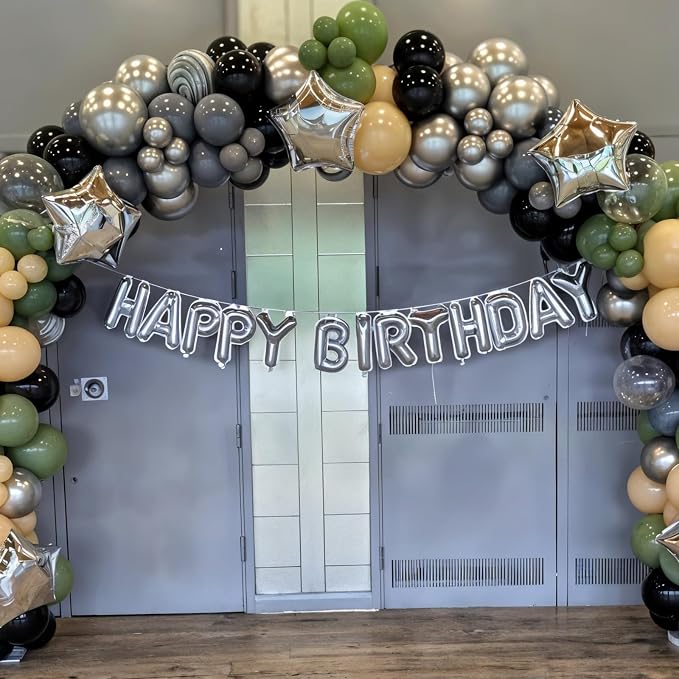 Green Gray Balloon Arch Kit, Sage Green Gray Brown Metallic Silver Balloons - Image 7