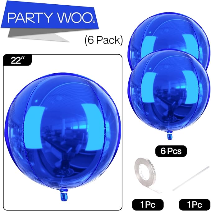 PartyWoo Royal Blue Large Round Giant 4D Jumbo Foil Balloons 6pcs 22 Inch | 22 - Image 6