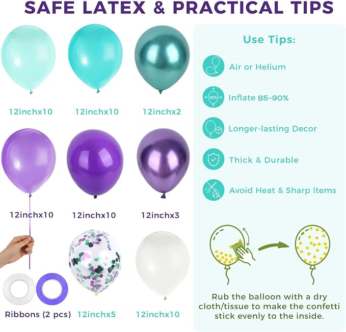 LovesTown Mermaid Purple Blue and White Balloons, 12 Inch | Latex, soft color - Image 7