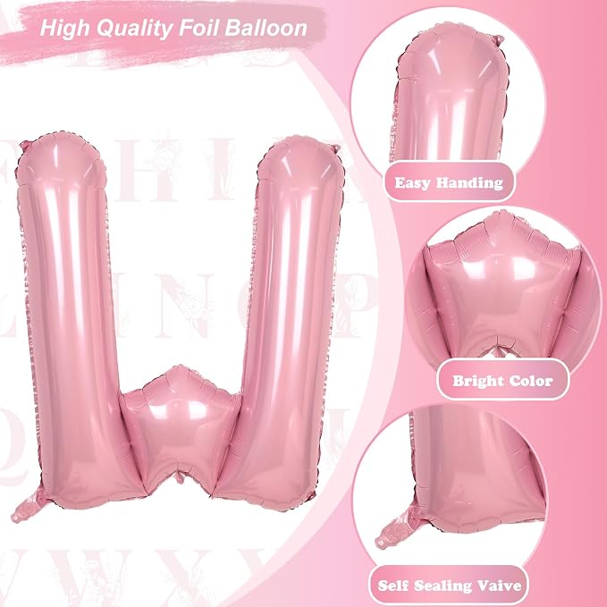 Pastel Pink W Balloon, 40 Inch Giant Baby Pink Mylar Helium Foil Letter W - Image 9