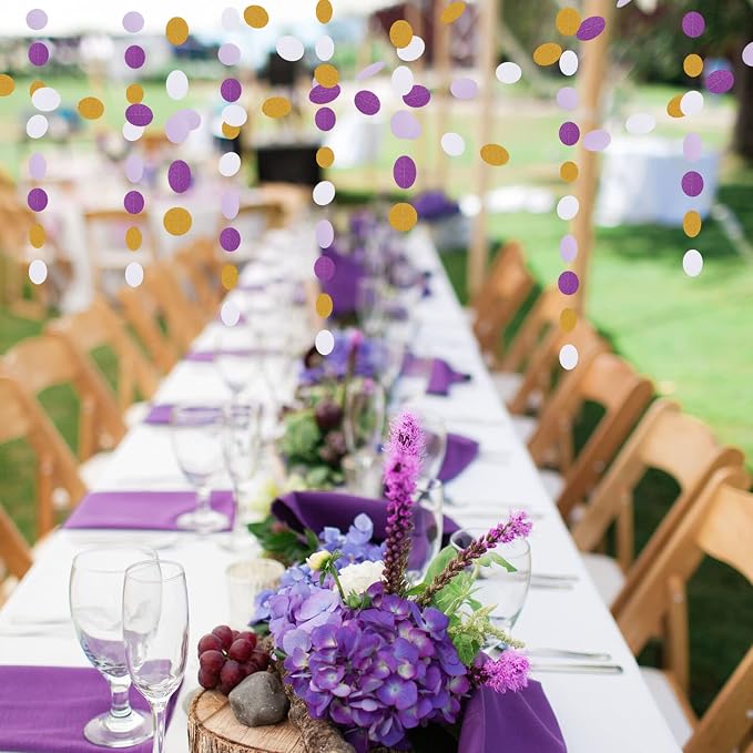 White Purple-Gold Party-Decorations Paper Garland - 52ft Glitter Hanging - Image 8