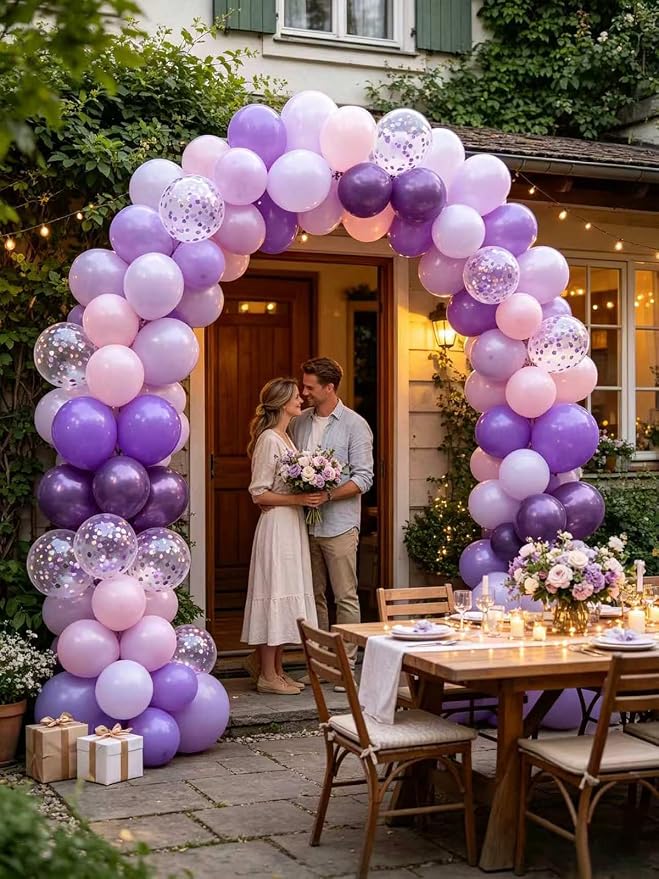 Purple Balloons 12 Inch 60 Pcs Metallic Pearl Light Purple Latex Confetti - Image 9