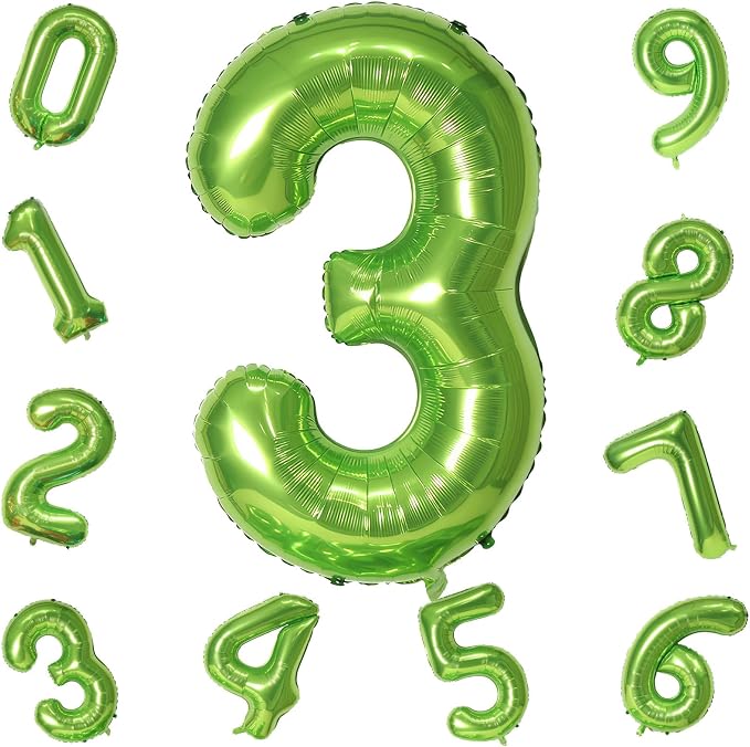 40 Inch Green Large Numbers Balloons 3, Self Inflating Digit 3 Helium Balloons - Image 8