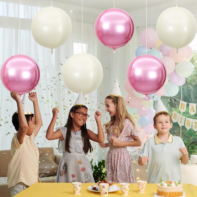 6Pcs Pink Cream White Round Foil Balloons, Giant 4D Round Ball Balloon - Image 7