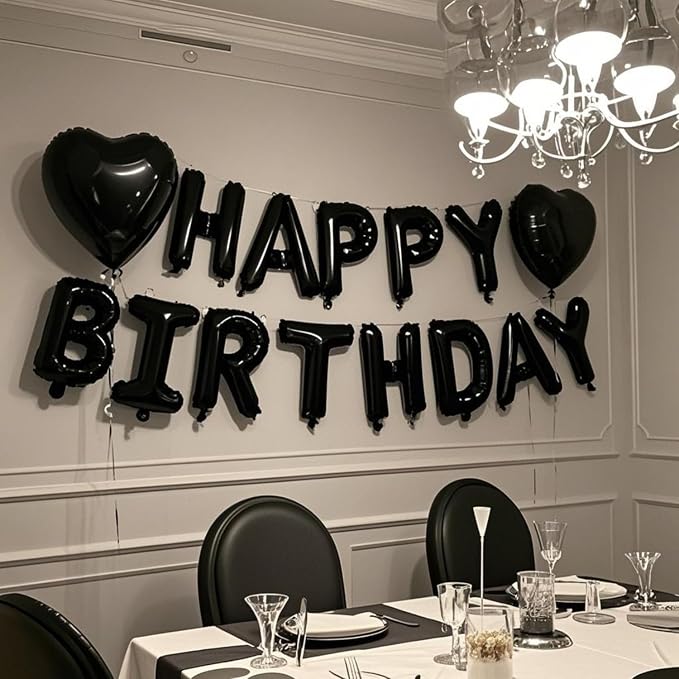 27 Pcs Black Silver Birthday Decorations, 3D Letters Black Happy Birthday - Image 6