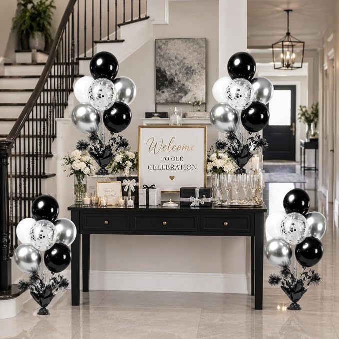 4 Set Black Silver Balloon Centerpieces - Image 9