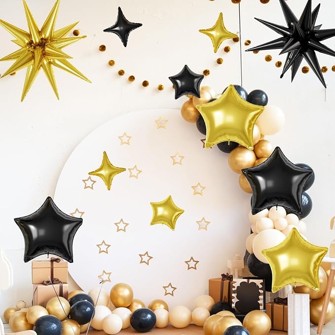 Black Gold Star Balloons, 22/18/10 Inch Foil Balloons, Four-Pointed Balloon - Image 7