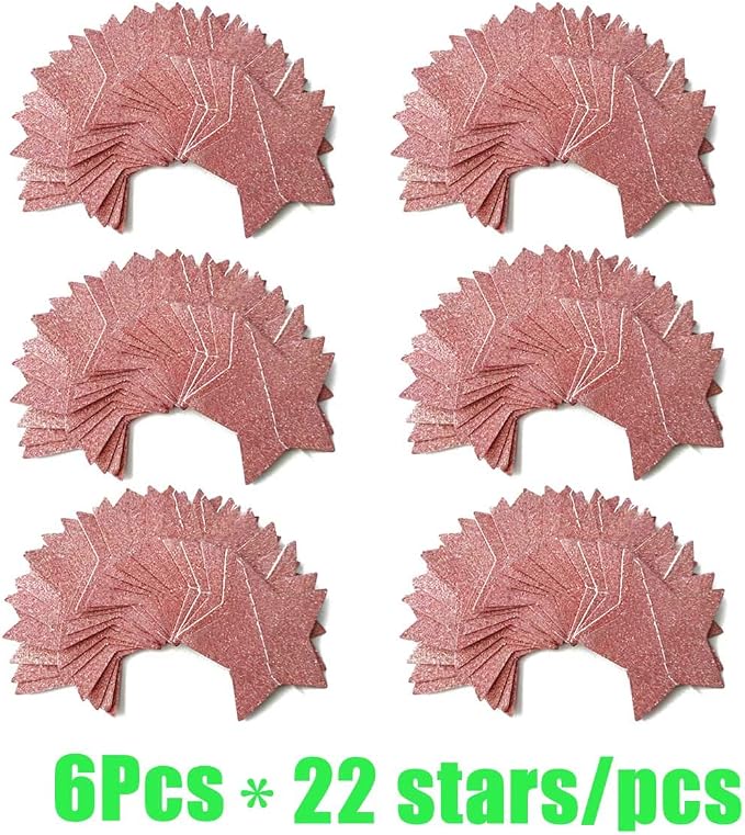 6 Pack Glitter Rose Gold Star Paper Garland Bridal Shower Wedding Bachelorette - Image 7
