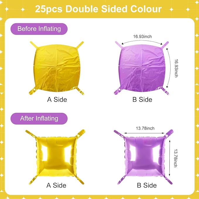 Gold and Purple Square Foil Balloons 25 Pcs Metallic Gold and Purple Balloons - Image 7