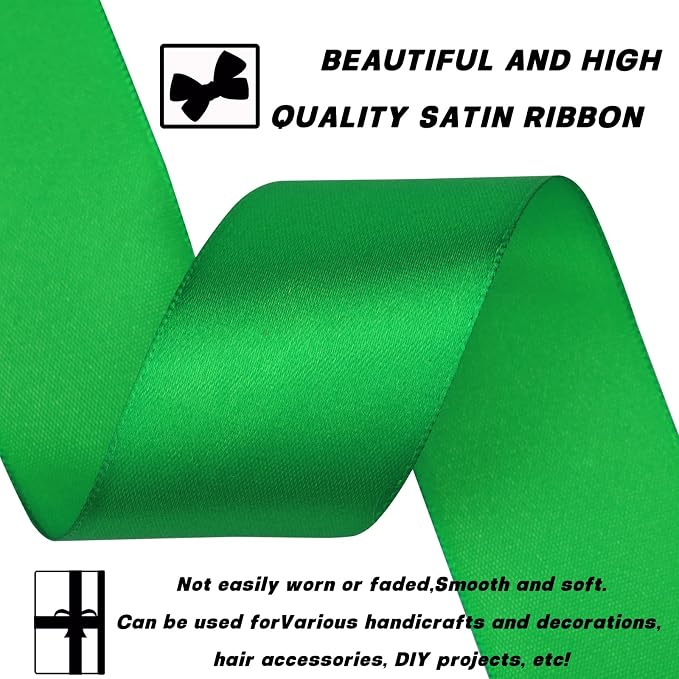 1-1/2 Inch 30 Yards Green Solid Satin Ribbon - Image 3