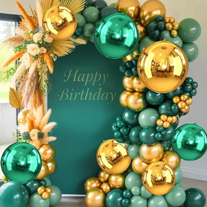 Green and Gold Round Foil Balloons, Metallic Dark Green Gold Foil Baloon - Image 8