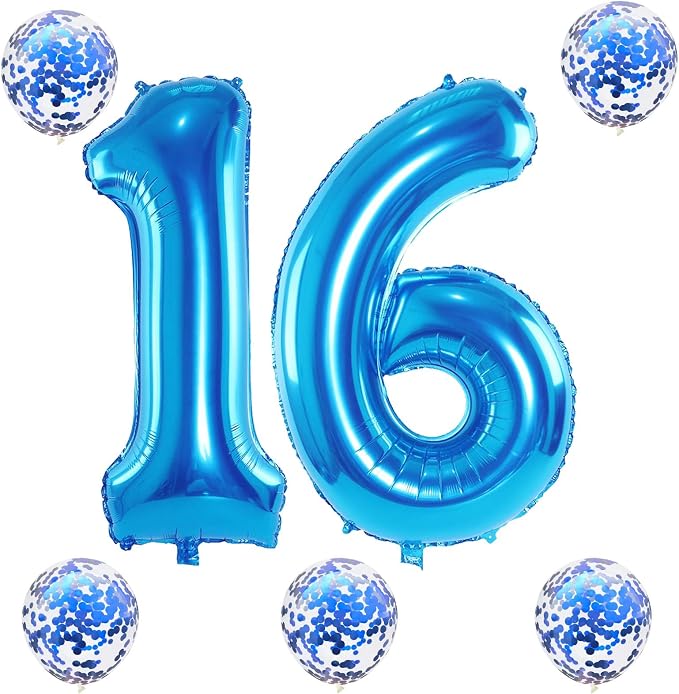 Blue 16 Birthday Balloon Numbers, 40 Inch Large Foil Number 1 & 6 Balloons - Image 8