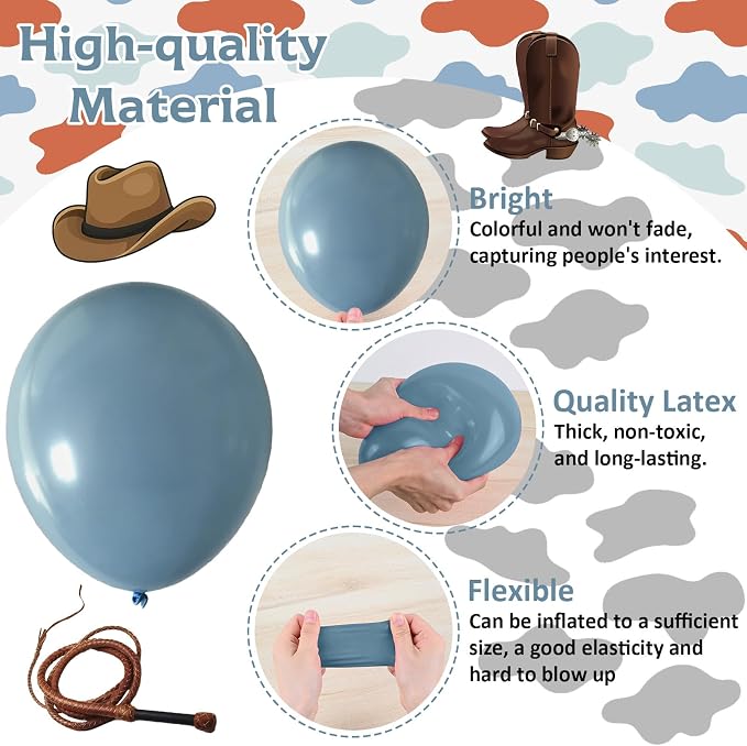 Cow Print Balloons, 12 Inch Cowboy Dusty Slate Blue Brown Yellow Sand White - Image 6