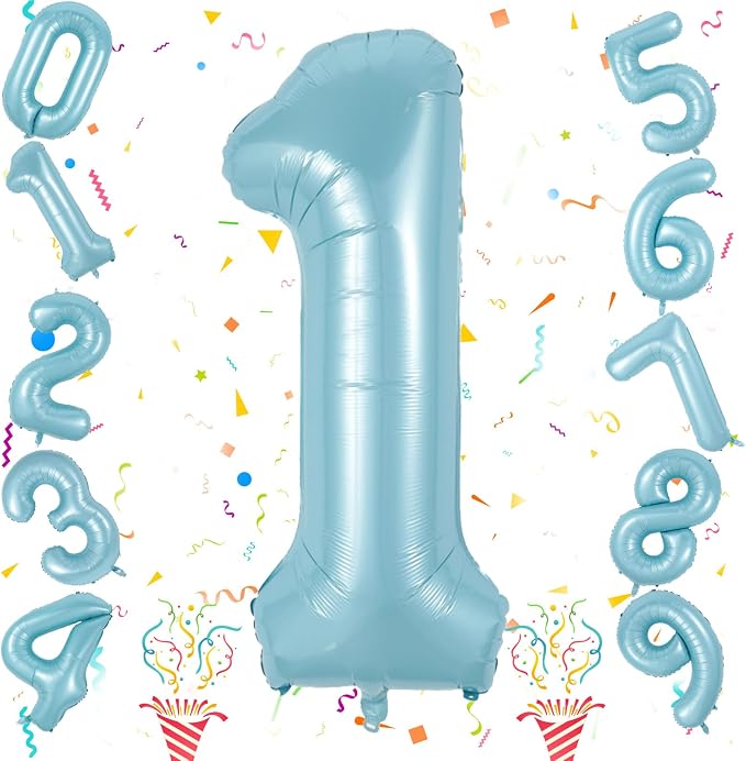 Light Blue 1 Balloon Number for 1st Birthday, 40 Inch Large Number Foil Balloons - Image 8