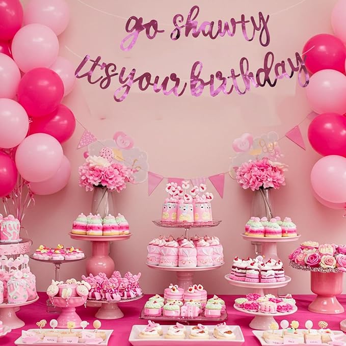 BEISHIDA Bright Pink Pre-Strung Go Shawty It's Your Birthday Banner Decor | - Image 6