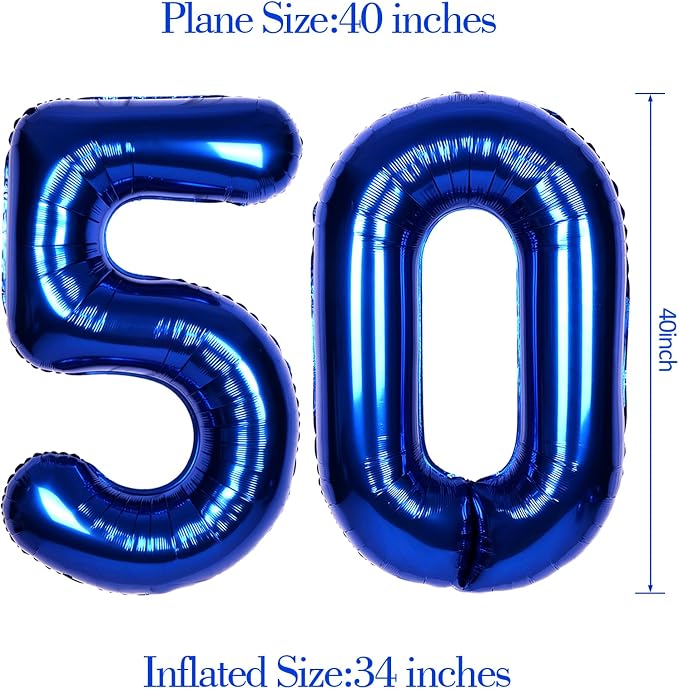 40 Inch Navy Blue Big Number 50 Balloon 0-9 Large Helium | Royal Blue Balloons - Image 6