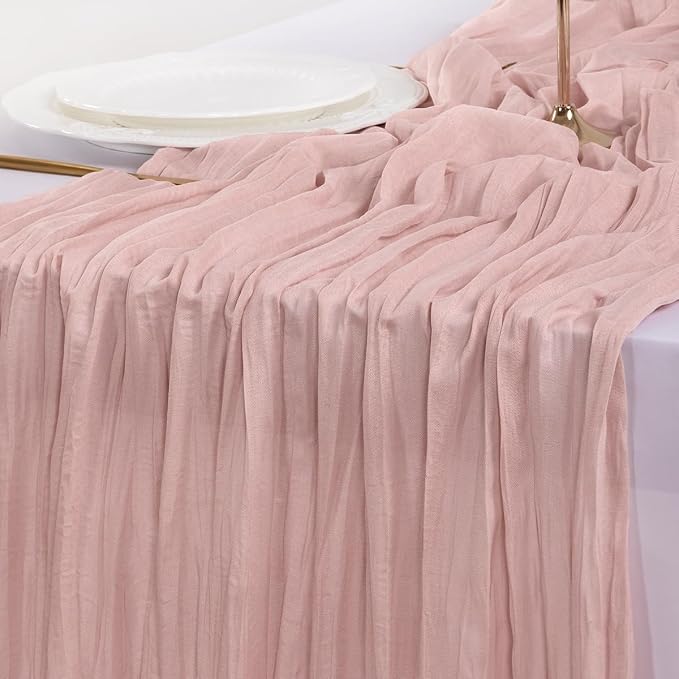 Pink Cheesecloth Table Runner Summer Boho Wedding Birthday Party Home Decor | - Image 6
