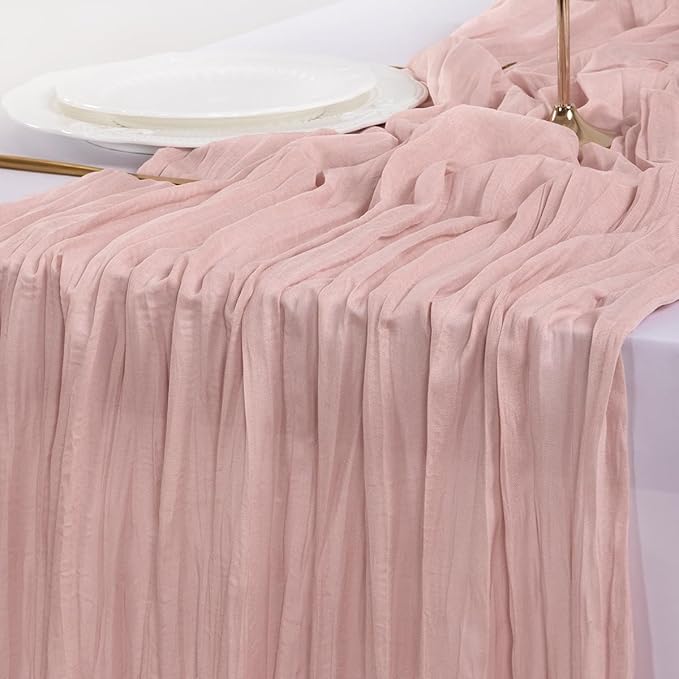 Cheesecloth Table Runner Summer Boho Wedding Birthday Party Home Decor | Pink - Image 6