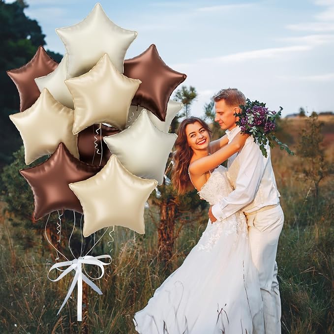 Cream Star Foil Balloons, 18 Inch Brown Beige Netural Stars Shape Balloons 12 - Image 8