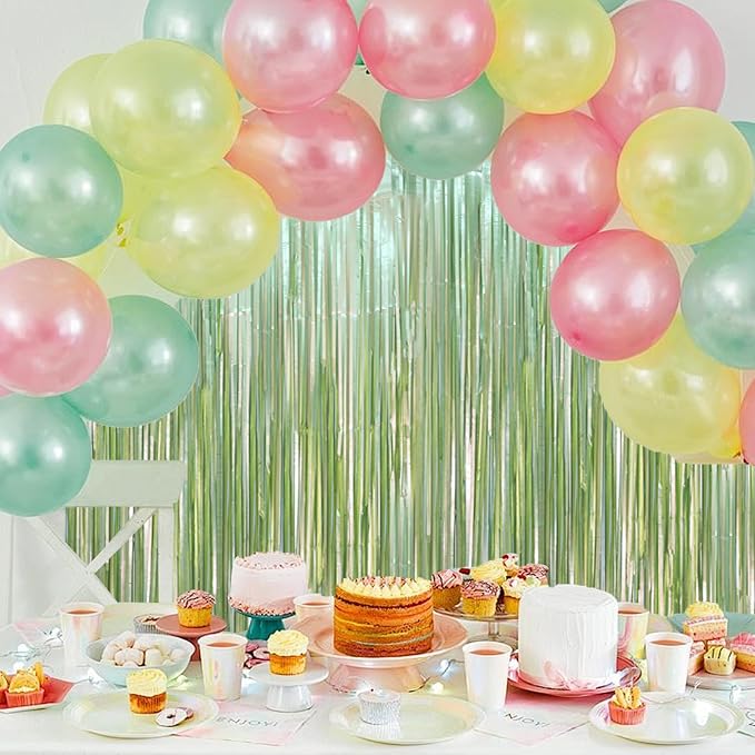 Voircoloria Light Green Foil Fringe Backdrop Curtains, 2 Pack | Tinsel Streamers - Image 7
