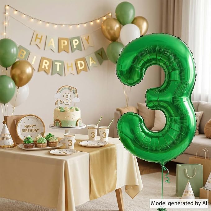 Green Number 3 Balloon 40 Inch, Foil Numeral - Image 7
