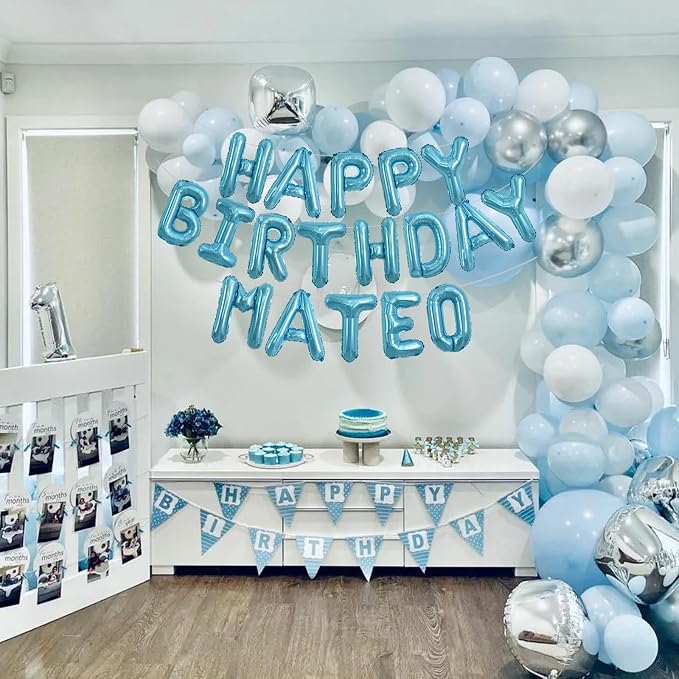TONIFUL 65 Pcs 16 Inch Light Blue Happy Birthday Balloons and 2 Sets A-Z Foil - Image 6
