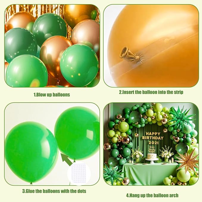 KARLURE Green and Gold Balloon Arch Kit Garland - Image 8