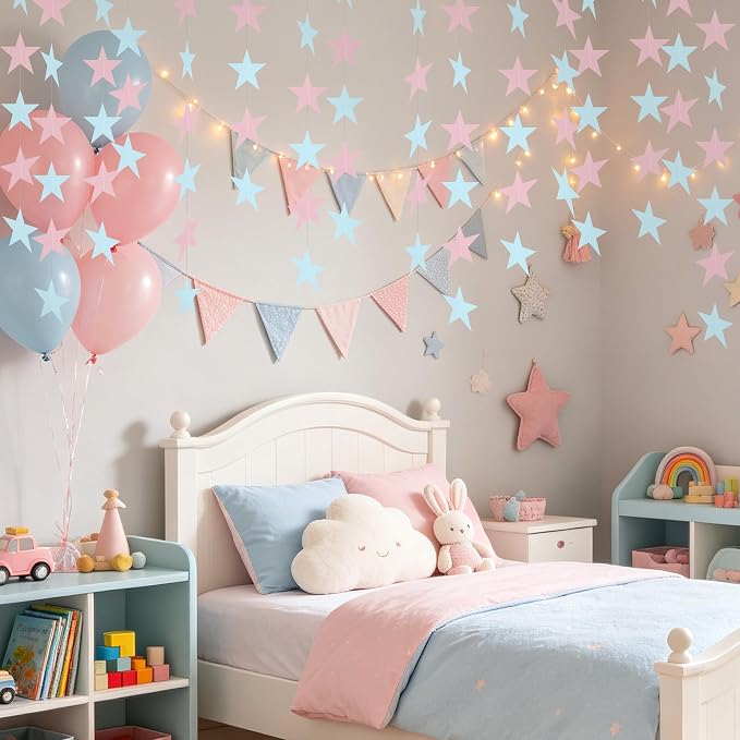 BEISHIDA 6Pcs Pink Blue Paper Star Garland Decor Multicolor Star Banner Backdrop - Image 6