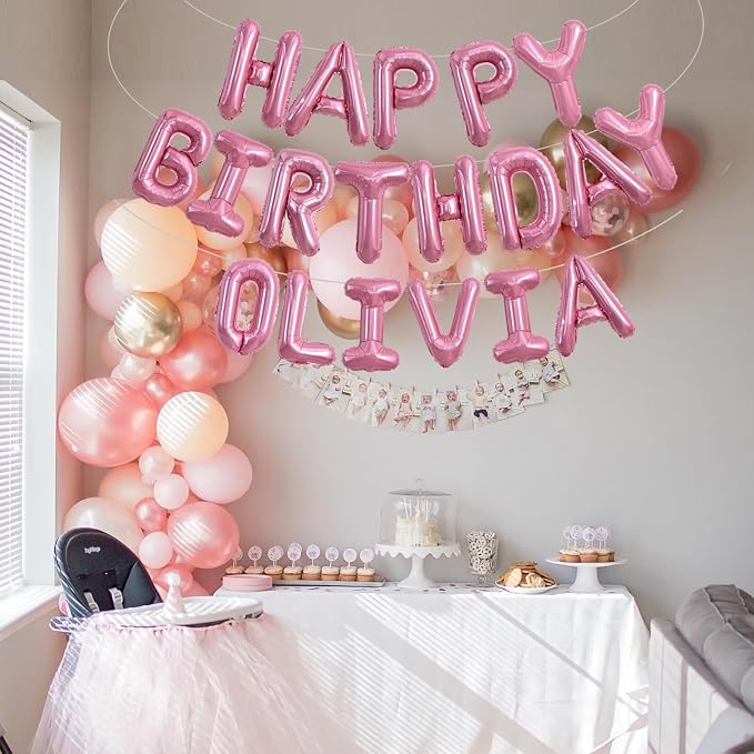 TONIFUL 65 Pcs 16 Inch Pink Happy Birthday Balloons and 2 Sets A-Z Foil Letters - Image 6