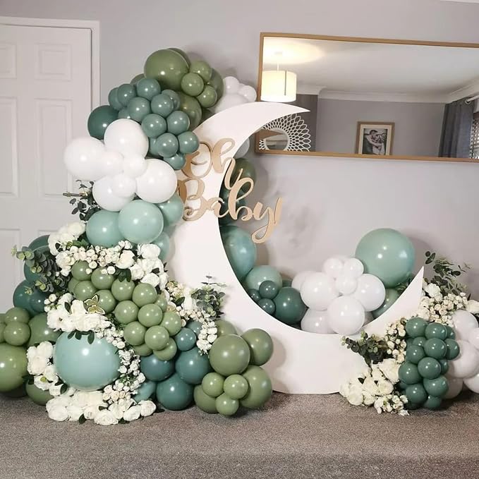 Sage Green Balloons, Different Sizes Eucalyptus Avocado Green Latex Helium - Image 7