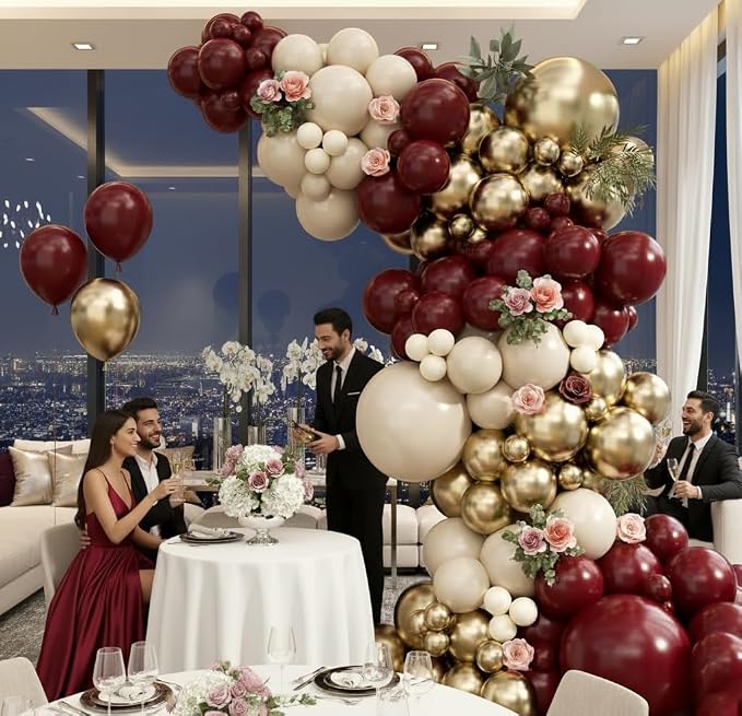 Burgundy Balloon Arch Garland Kit 163pcs, Burgundy Maroon Sand White Metallic - Image 7