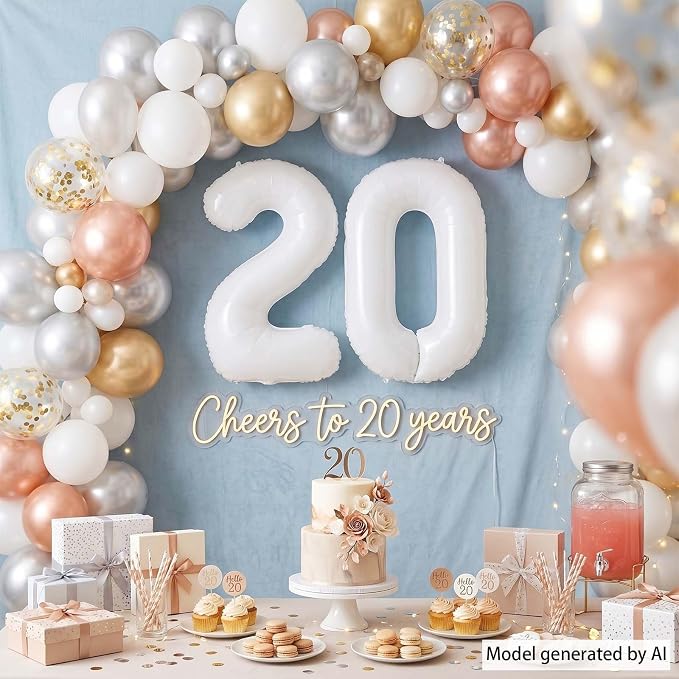 White Number 20 Balloon 40 Inch, Large Matte White Mylar Foil Balloons - Image 7