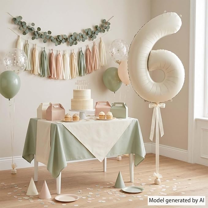 Cream Number 6 Balloon 40 Inch, Foil Numeral - Image 7
