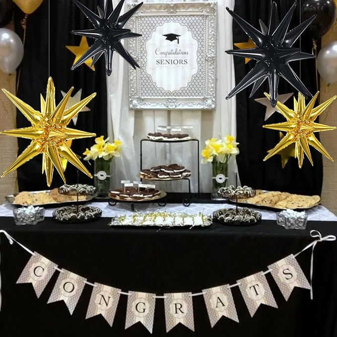 TONIFUL 8 Pcs Explosion Star Balloons Black and Gold Foil Party Decorations | 2 - Image 6