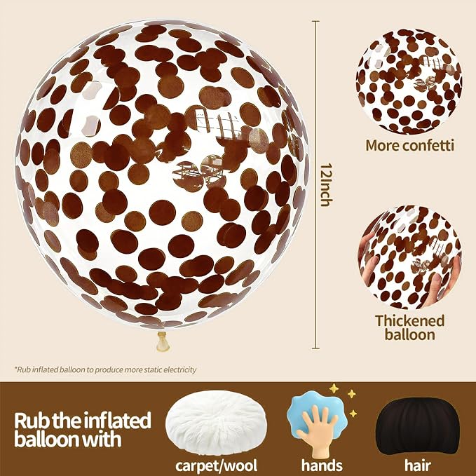 VHUWE Brown Confetti Balloons 25 Pcs, 12 Inch Thickened Clear Latex Balloon - Image 2