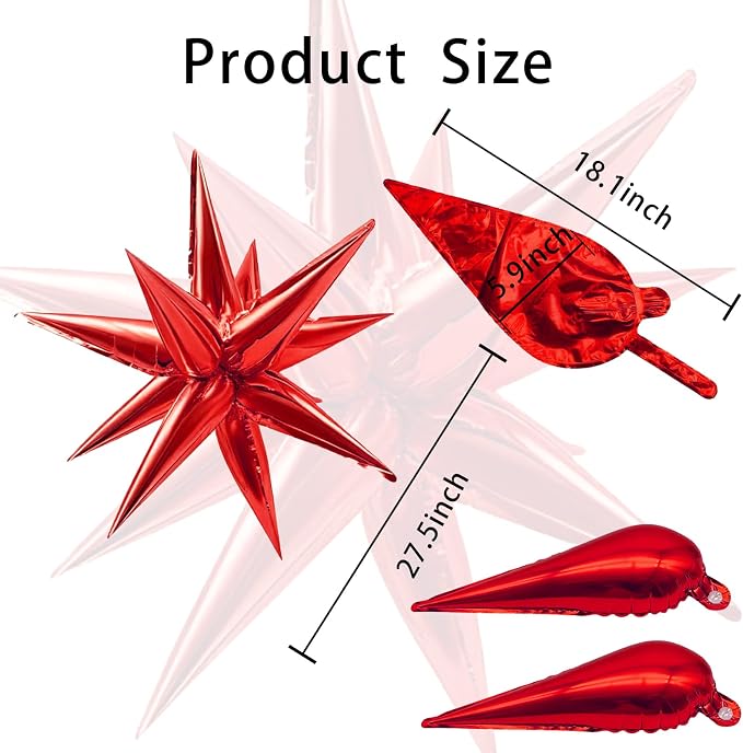 Red Star Foil Balloons Explosion 12 Point Spike Baloons Large Mylar Balloon - Image 9