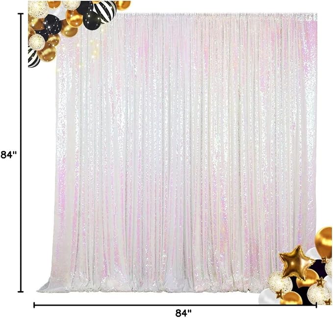 ShinyBeauty Sequin Backdrop 7FTx7FT Iridescent White Shimmer Wall Drapes - Image 7