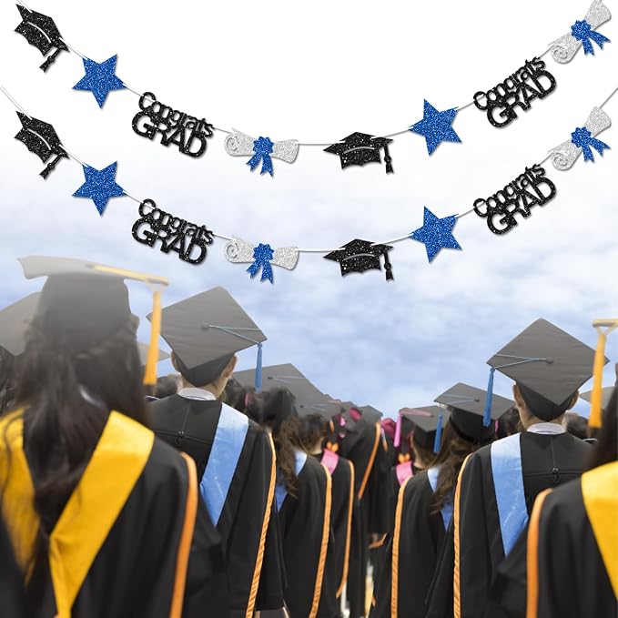 Blue Congrats Grad Banner Graduation Decorations Class of 2026 Glitter Star - Image 6