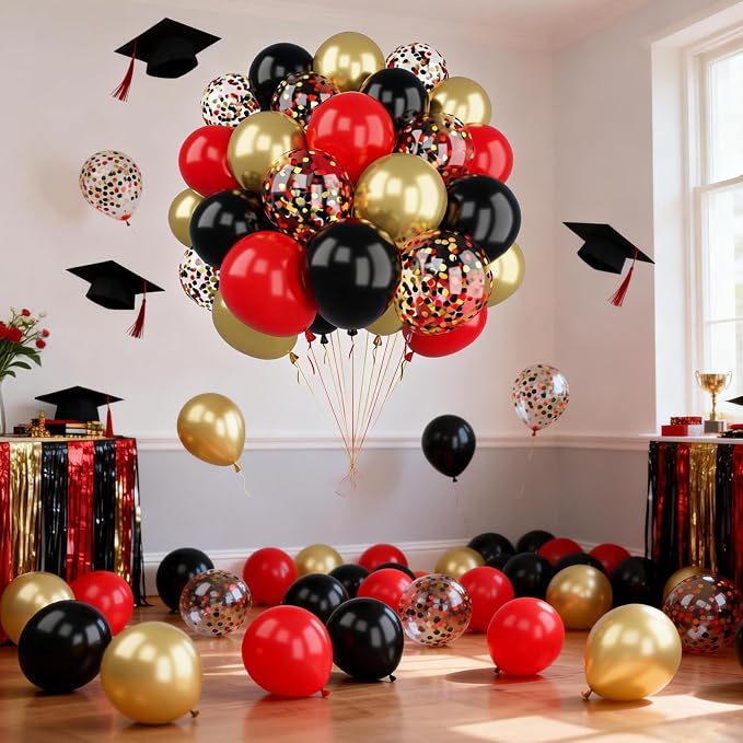 Patimate Red Black Gold Balloons Set 50Pcs 12 Inch Latex Party Balloons | Red - Image 6