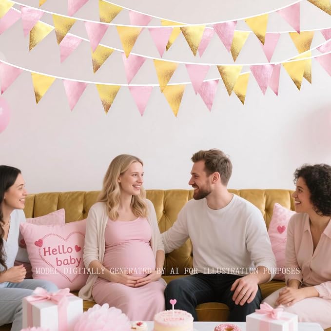 Pink Gold Party Decoration Metallic Fabric Light Pink Gold Triangle Pennant - Image 6