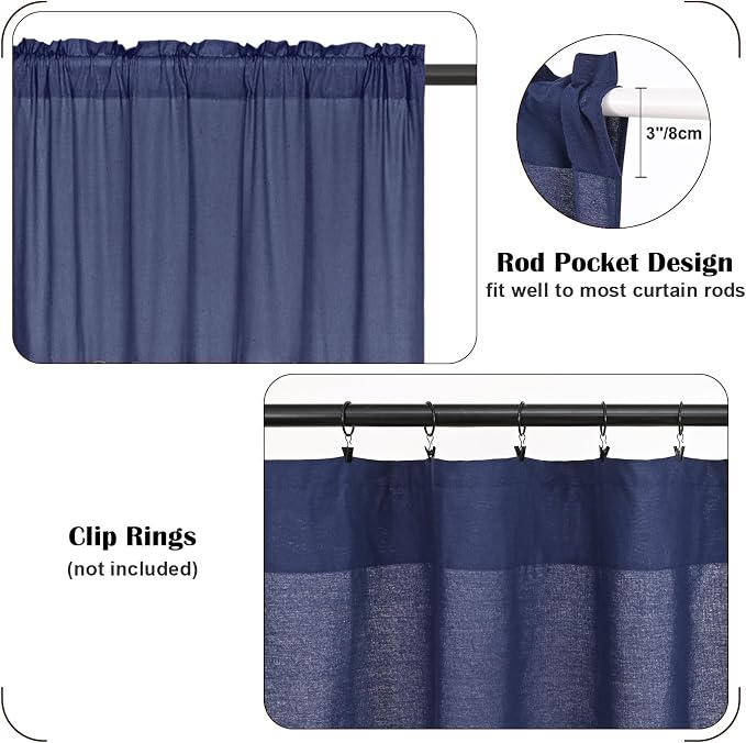 Farmhouse Swag Curtain, Boho Cotton Linen Valance Curtain, Country Rod Pocket - Image 7