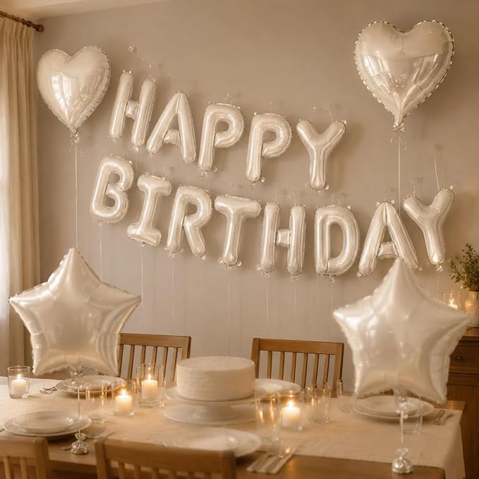 Cream White Birthday Decorations, Cream White Balloons Happy Birthdays Banner - Image 4