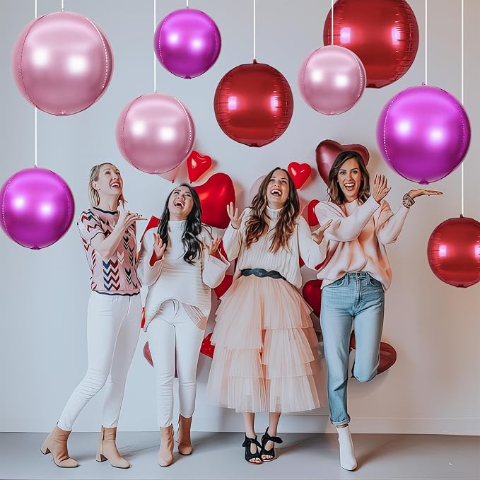 HILAVO 15PCS Red Pink Round Foil Balloons - Image 7