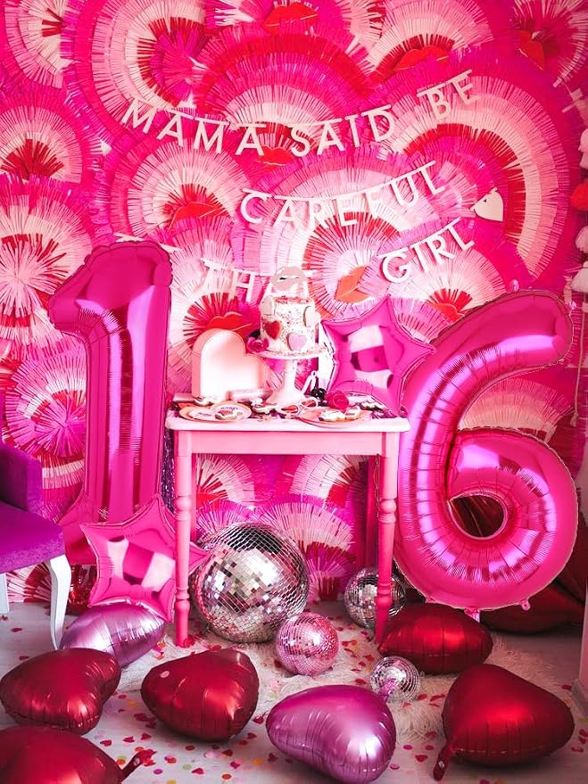 40 Inch Number Balloons Hot Pink 1 Cowgirl Pink 1st Birthday Decor 9 Pcs | - Image 6