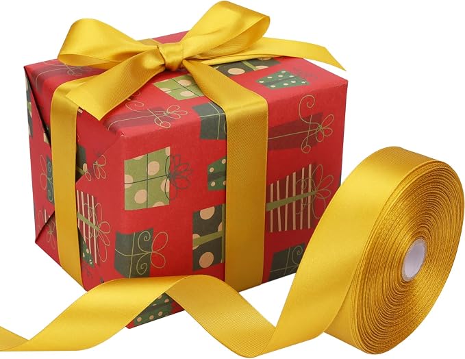 Nsilu 1 inch Gold Ribbon for Gift Wrapping 50 Yards Perfect Wedding Party - Image 6