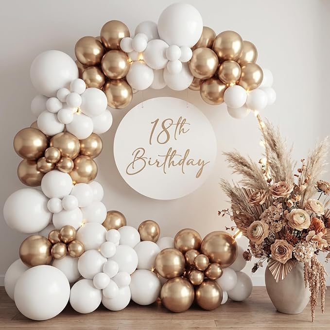 RUBFAC Gold Balloons 129pcs Chrome Gold Balloon Arch Different Sizes | Latex - Image 7